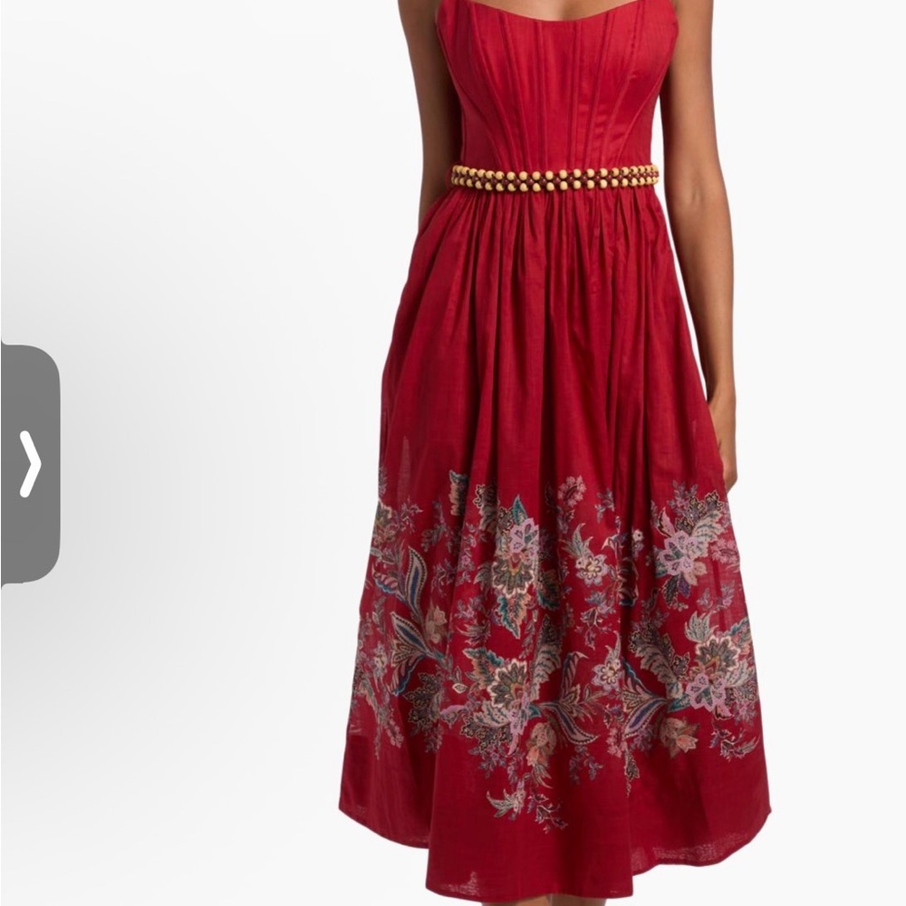 Zimmermann Crimson Midi Dress with Floral Design